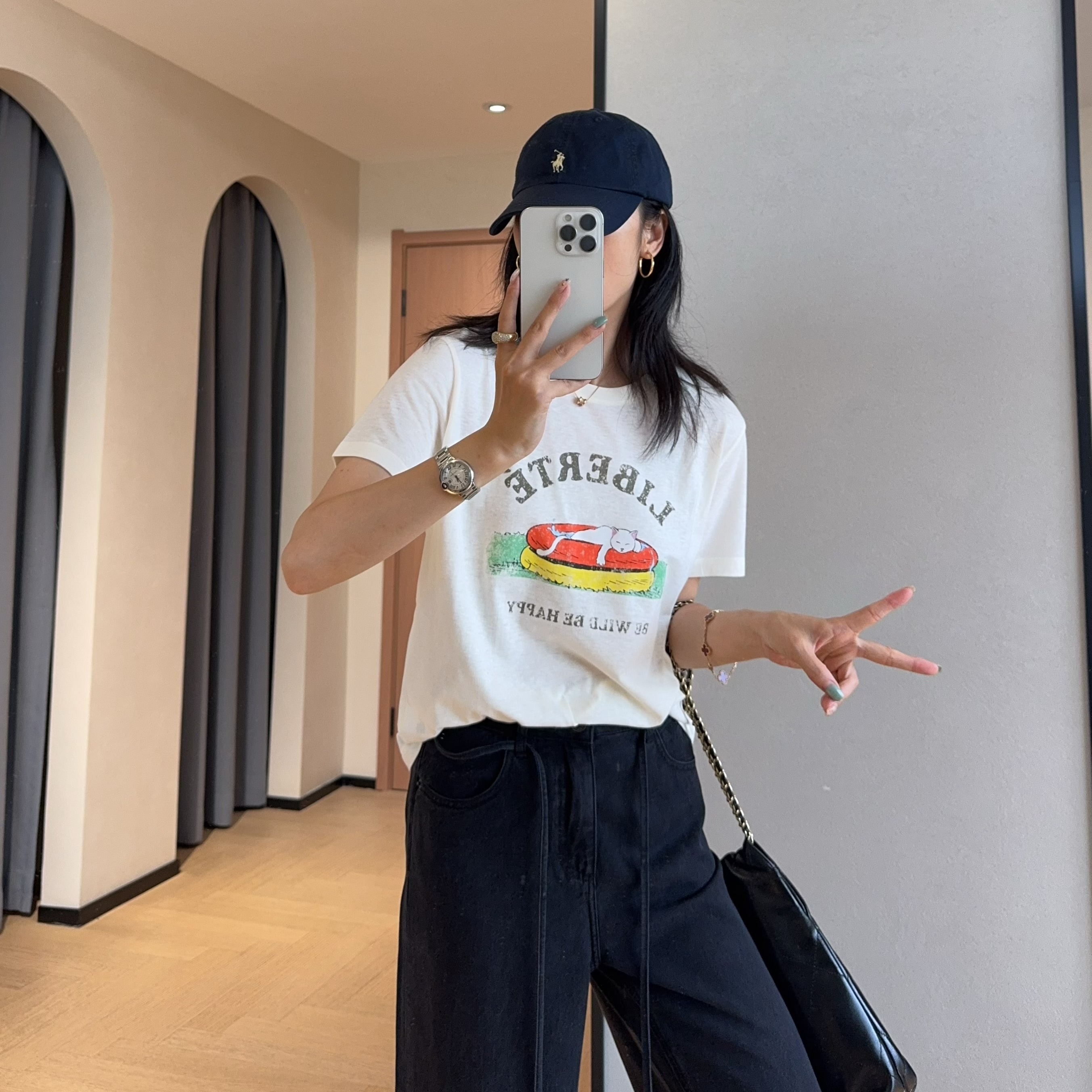 WTHEONE萌趣减龄泳圈猫咪印花宽松显瘦轻薄透气短袖T恤女2026新款
