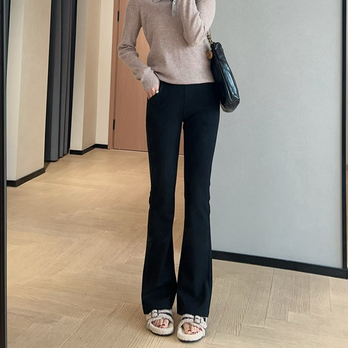 WTHEONE竹竿腿神裤360弹高弹薄款微喇裤小个子显瘦小黑裤女2025春