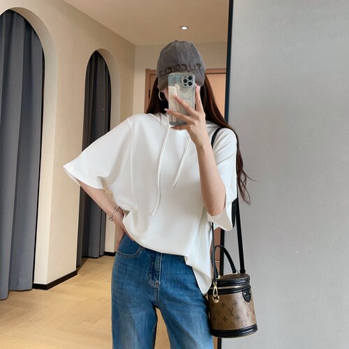 WTHEONE元气减龄凉感天丝宽松休闲藏肉连帽中袖T恤女上衣2026新款