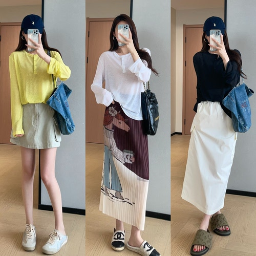 WTHEONE飘逸轻薄竹节纱轻软防晒罩衫宽松显瘦长袖T恤女2026新款夏