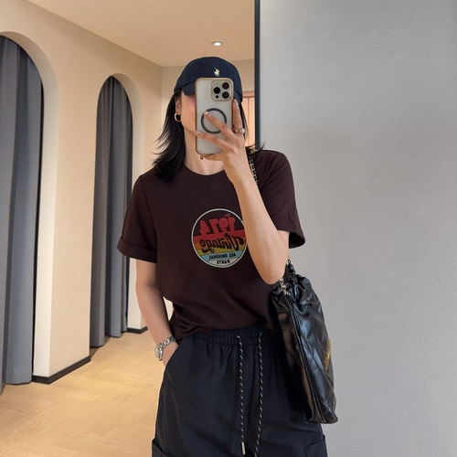 WTHEONE美式复古数字印花卷边短袖垂顺亲肤天丝短款T恤女2026新款