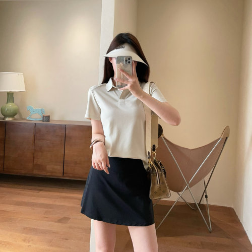 WTHEONE蚕丝冰感格纹显瘦短款POLO衫UPF50+防晒短袖上衣女2025夏