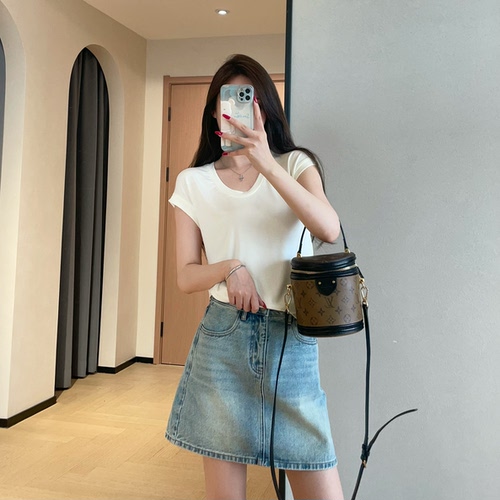 WTHEONE重磅品质莫代尔桑蚕丝修身显瘦小飞袖U领T恤女2026新款夏