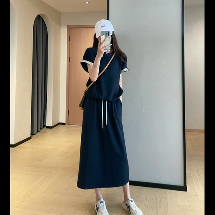 WTHEONE老钱风休闲套装莫代尔棉短袖上衣半身裙两件套女2026新款