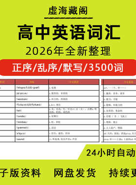 高考英语词汇单词正乱序默写表Excel电子版高中3500词中英文互译