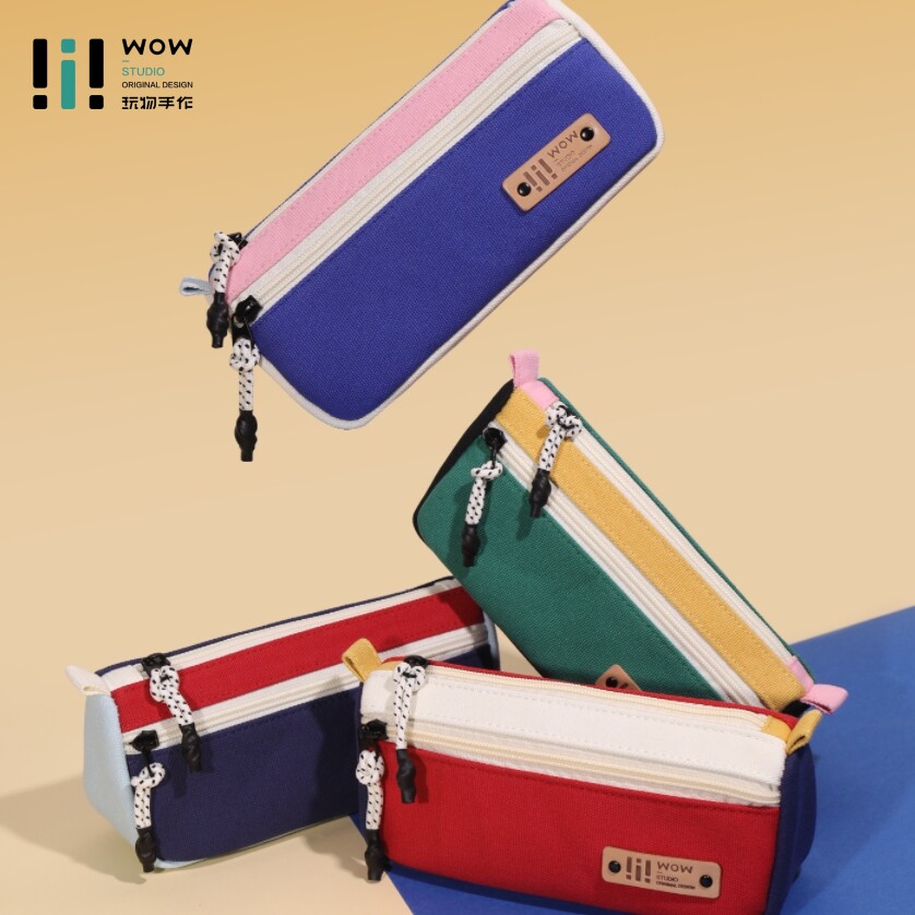 玩物文创笔袋新款撞色ins高颜值韩系大容量学生帆布文具盒简约风