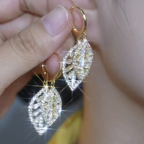 金枝玉叶高级感锆石叶子耳环