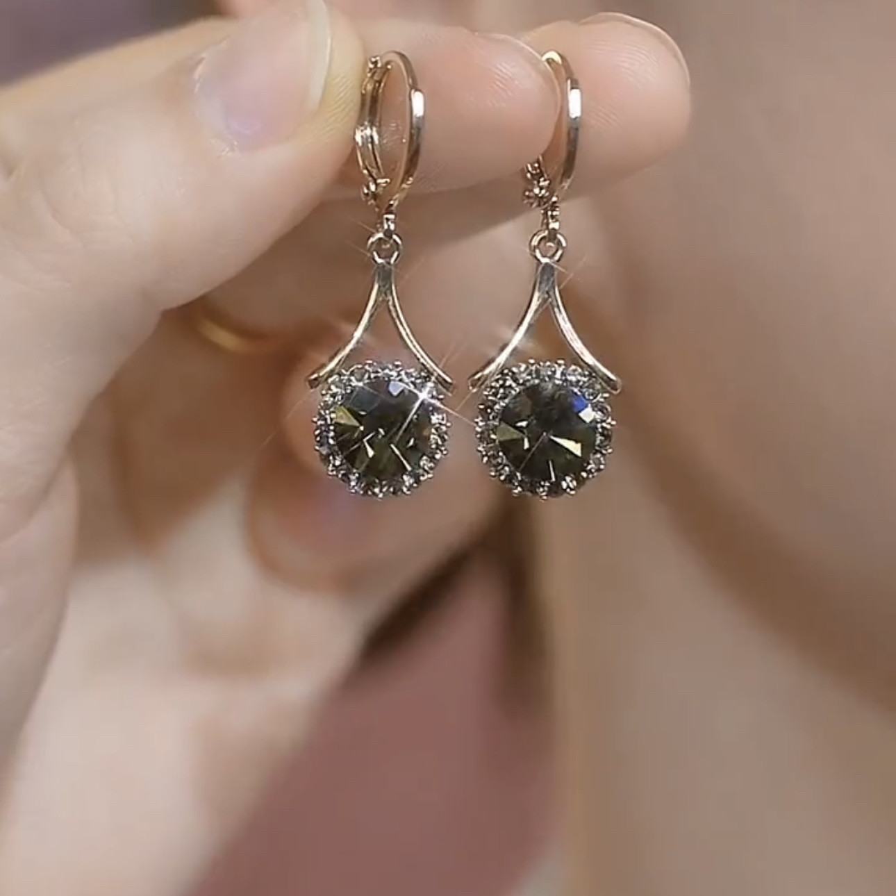 气质灰水晶耳环女小众