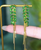 轻奢小众设计长款 耳饰 麦穗锆石流苏耳环气质高级感时髦重工两戴款