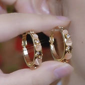 咖色水钻耳圈s925银针耳环新款 潮韩国气质网红轻奢圈圈耳饰耳钉女