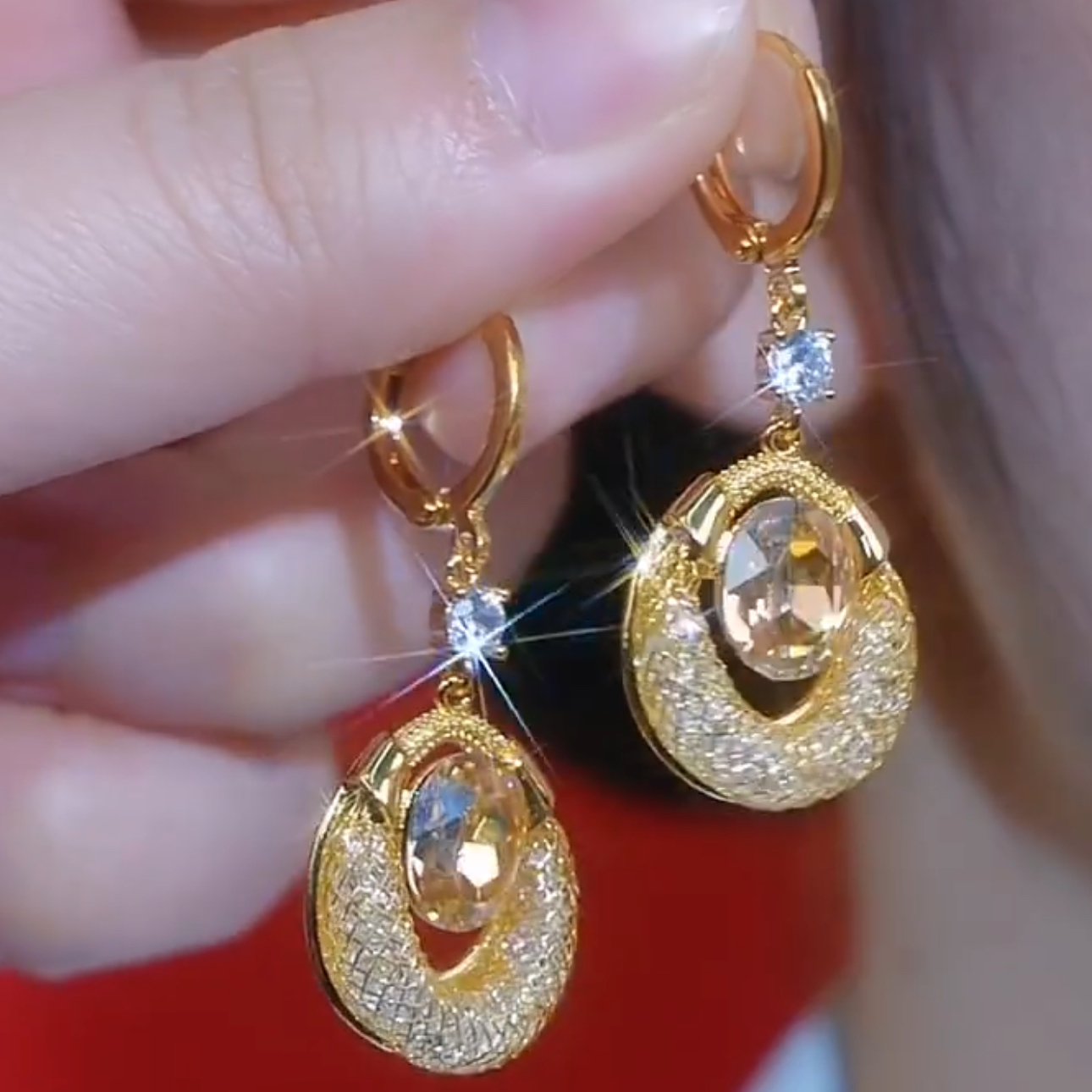 夏季百搭时尚金丝网状圈圈耳环2024年新款潮轻奢耳钉精致减龄耳饰