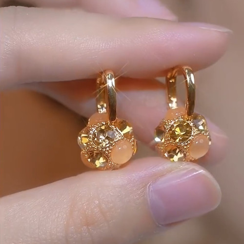 高级感设计感咖色幸运圆珠耳扣