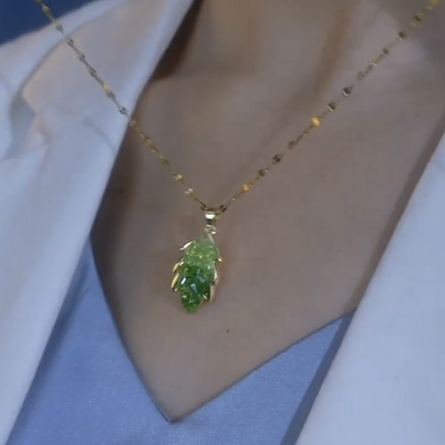 复古绿水晶树叶耳环女