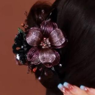 新款花朵抓夹手工编织高端盘发发夹女后脑勺夹子妈妈头饰简约优雅