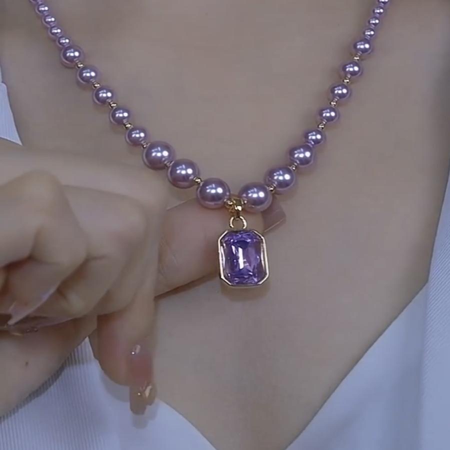 网红爆款新款时尚紫色珠珠锁骨链