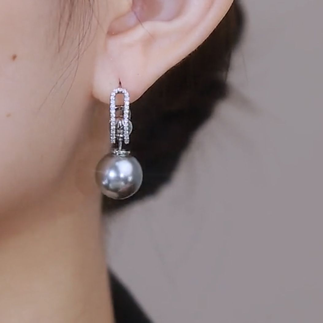 灰色珠珠耳环女两戴耳饰