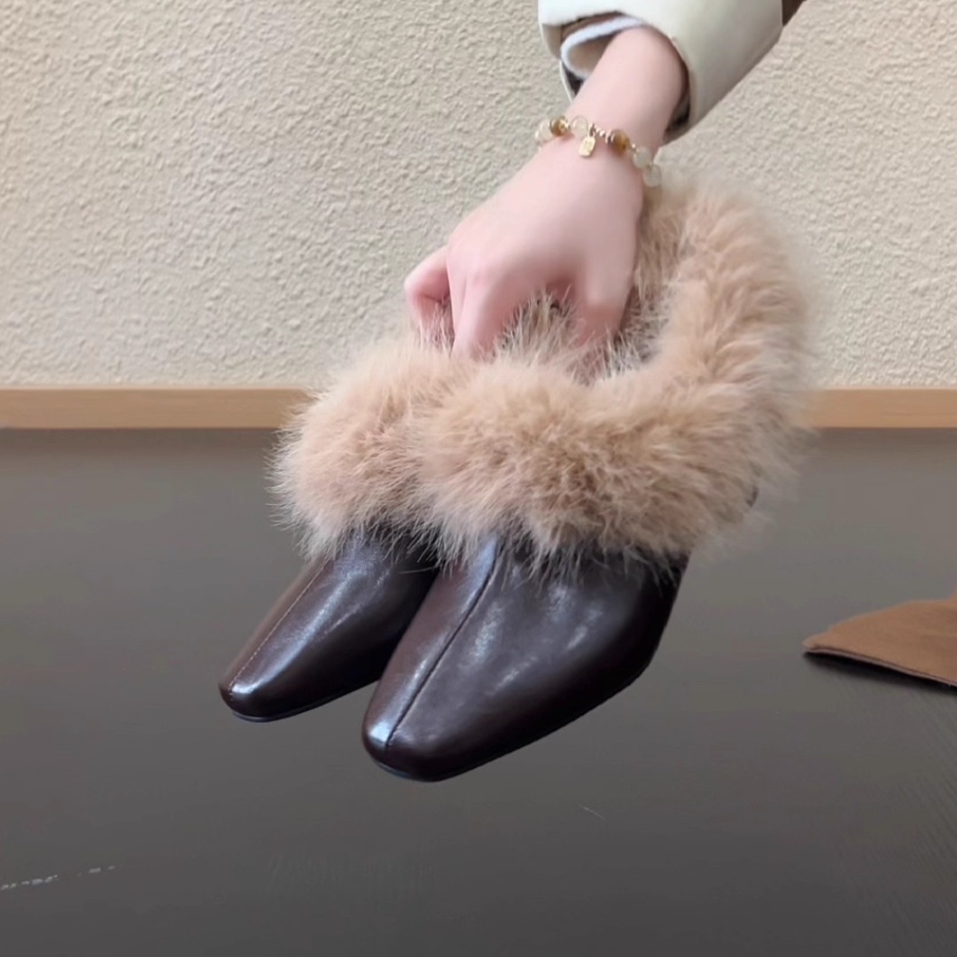 毛毛玛丽珍鞋女尖头内增高百搭