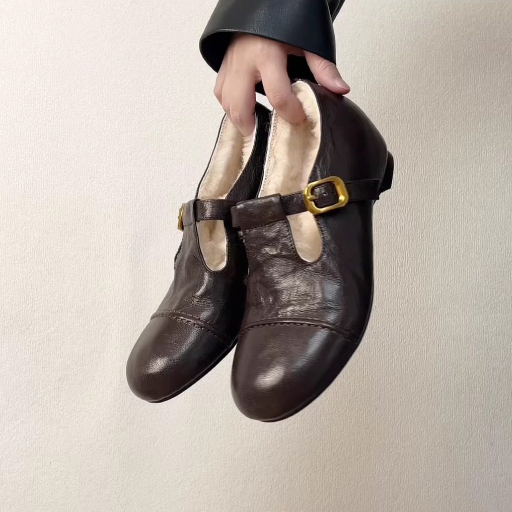 RubyL/5cm冬季保暖羊毛乐福鞋复古羊皮t字扣带内增高小皮鞋单鞋女,女鞋,乐福鞋（豆豆鞋）,淘宝优惠券,粉丝福利购,淘宝优惠卷