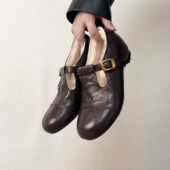 5cm冬季 保暖羊毛乐福鞋 复古羊皮t字扣带内增高小皮鞋 RubyL 单鞋 女