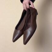 女牛皮百搭一脚蹬平底奶奶鞋 RubyL 3cm复古风棕色尖头浅口单鞋