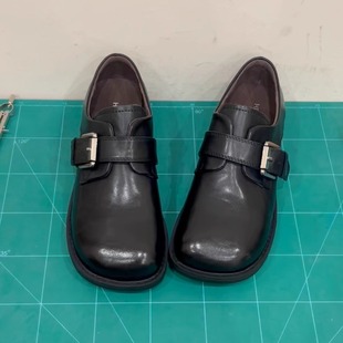 RubyL/3.5cm英伦风大头皮带扣通勤小皮鞋舒适软底牛皮粗跟乐福鞋