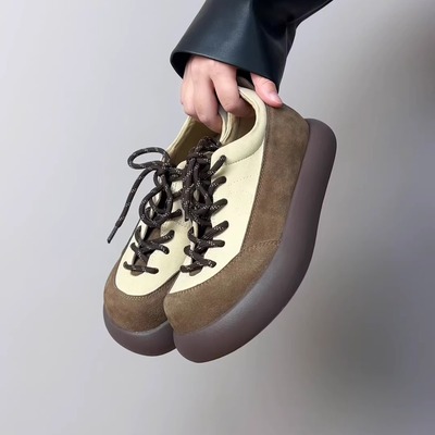 厚底翻毛绒面系带松糕鞋女百搭