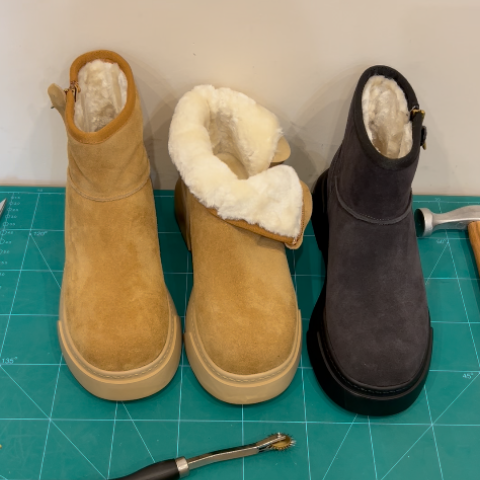 磨砂牛皮羊羔毛厚底短靴雪地靴