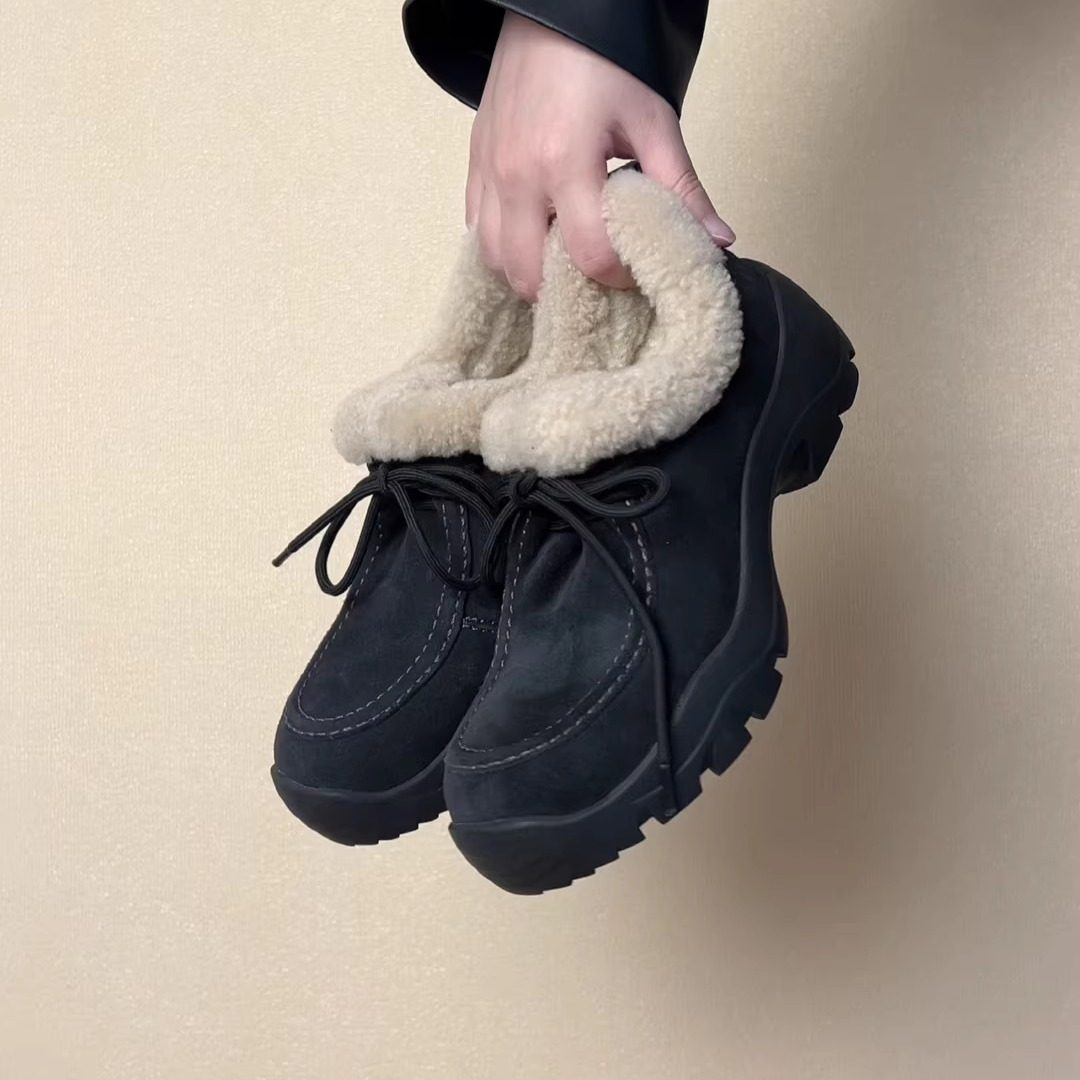 RubyL/5cm冬季保暖羊毛厚底毛毛鞋圆头系带深口休闲通勤单鞋女鞋,女鞋,深口单鞋,淘宝优惠券,粉丝福利购,淘宝优惠卷