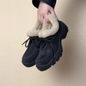 5cm冬季 保暖羊毛厚底毛毛鞋 圆头系带深口休闲通勤单鞋 RubyL 女鞋