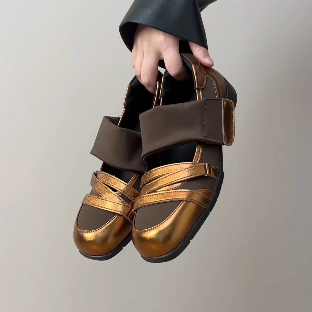 RubyL/3cm交叉带复古时尚百搭金属色芭蕾舞鞋女鞋厚底羊皮舒适,女鞋,时尚芭蕾鞋,淘宝优惠券,粉丝福利购,淘宝优惠卷