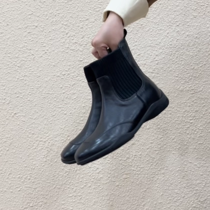 RubyL/3.5cm舒适软底切尔西靴复古牛皮毛线拼接一脚蹬运动底短靴,女鞋,切尔西靴,淘宝优惠券,粉丝福利购,淘宝优惠卷