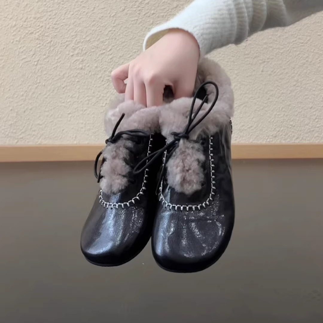 RubyL/3cm复古系带羊皮羊羔毛乐福鞋女圆头一脚蹬加绒保暖豆豆鞋,女鞋,乐福鞋（豆豆鞋）,淘宝优惠券,粉丝福利购,淘宝优惠卷