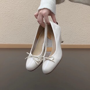 浅口牛皮百搭温柔气质单鞋 女时尚 6cm优雅风蝴蝶结玛丽珍鞋 RubyL