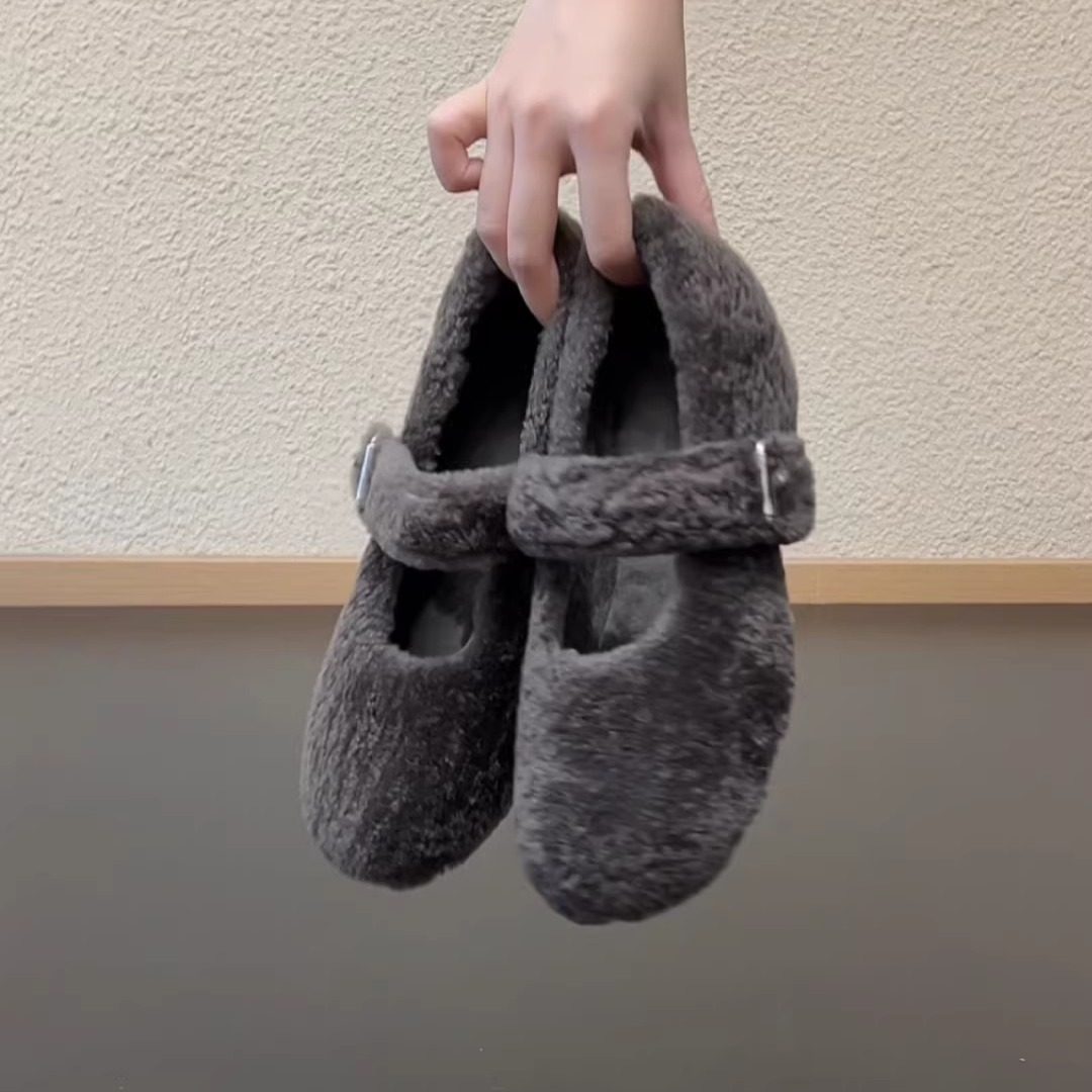 RubyL/4.5cm内增高羊毛玛丽珍毛毛鞋女一字扣带加绒平底奶奶鞋,女鞋,毛毛鞋,淘宝优惠券,粉丝福利购,淘宝优惠卷