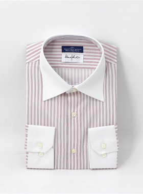 Leo男士异色领纯棉长袖条纹衬衫定制monti高端商务正装八字领衬衣