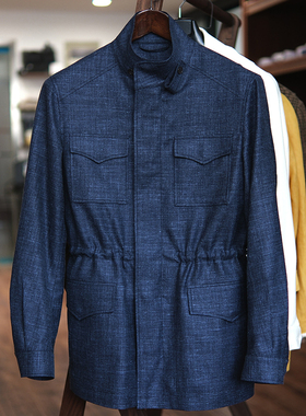 Leo男士高级感早秋新款复古旅行者夹克定制Traveller蓝色休闲外套