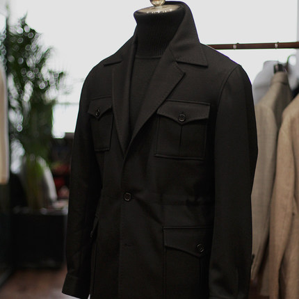 Leo男士高级感早春新款复古猎装夹克定制safari黑色羊毛休闲外套