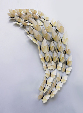 3D立体蝴蝶墙贴纯色白色仿真蝴蝶背景墙装饰 磁铁配胶款 12只套装