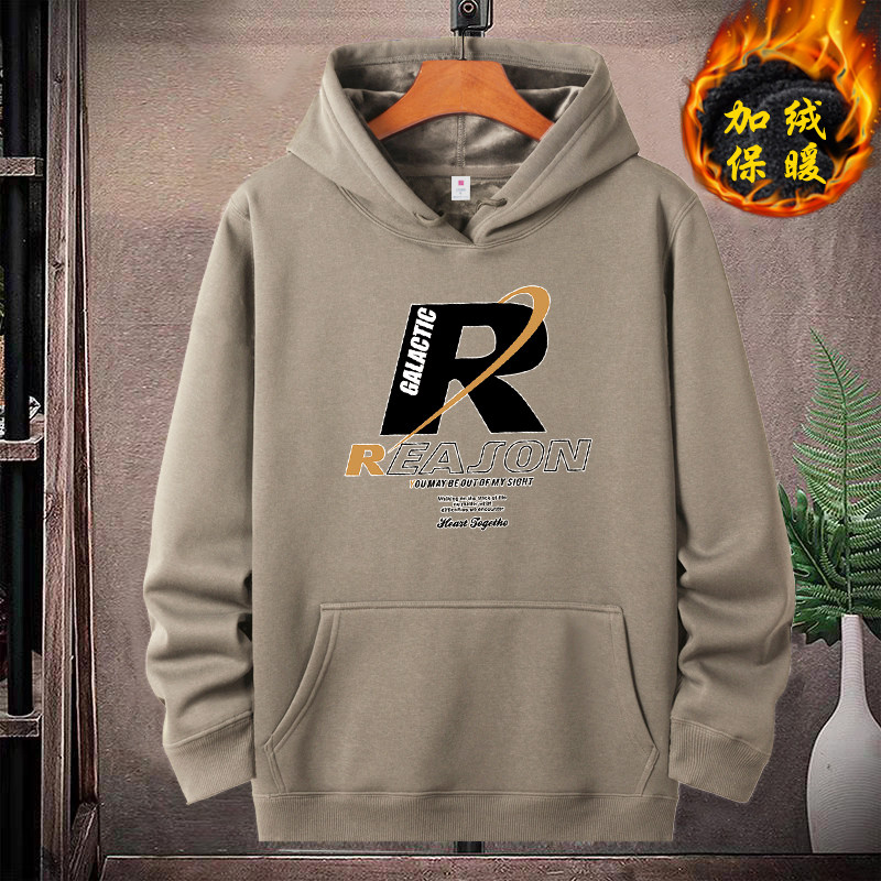 冬季加绒连帽卫衣纯棉外套宽松百搭青少年帽衫学生加厚银狐绒上衣