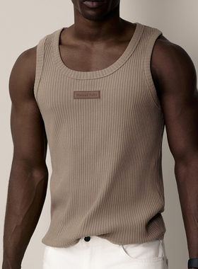 Blessed Folks25年夏季美式复古重磅全棉胶标logo男弹力罗纹背心