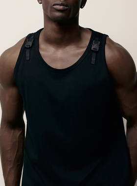 Blessed Folks重磅双肩胶扣机能酷纯棉美式复古窄肩健身运动背心