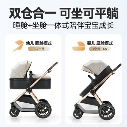 wisesonle婴儿推车高景观可坐可躺折叠双向宝宝新生儿童轻便车