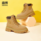 靴子英伦风增高短靴加绒女鞋 森马马丁靴女冬季 2025新款 厚底大黄靴