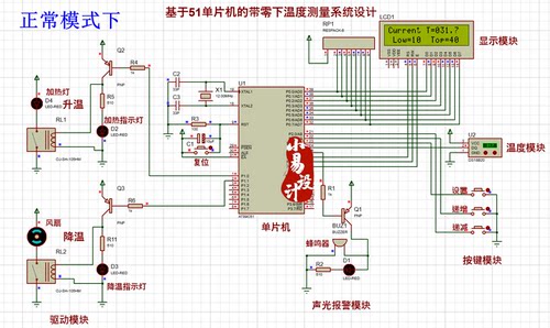 基于51单片机的带零下温度测量系统/仿真/C源码/PCB/实物/定制