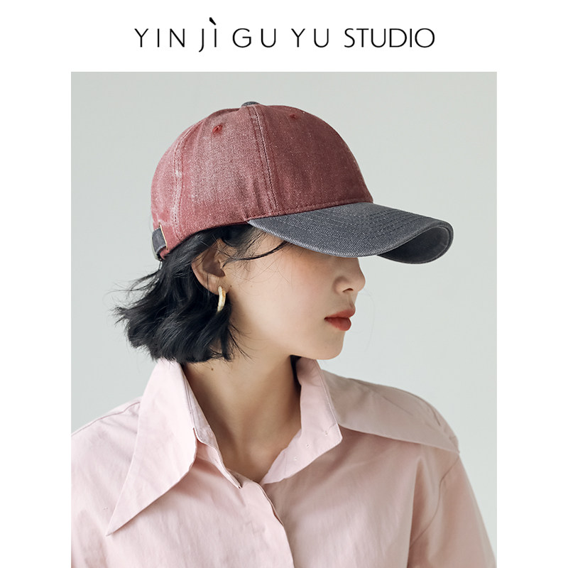 印计谷羽 设计师原创拼色纯棉棒球帽女春夏美式复古百搭鸭舌帽子