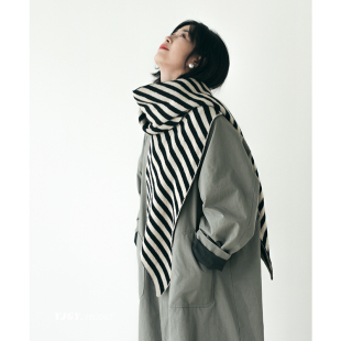 印计谷羽秋冬条纹针织春秋披肩女外搭高级感围脖日系百搭围巾F52