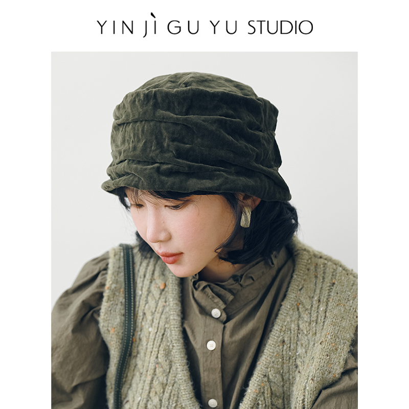 印计谷羽记忆丝绒盆帽