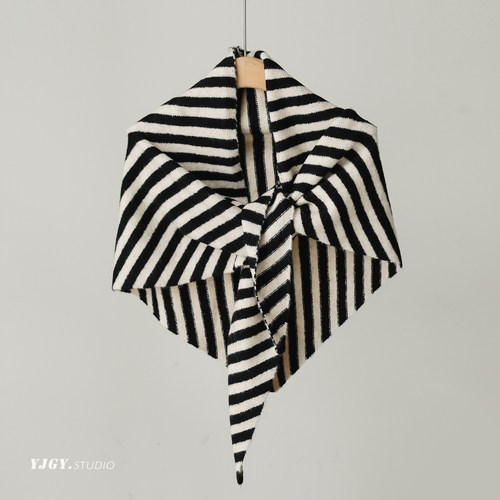 印计谷羽秋冬条纹日系针织围巾