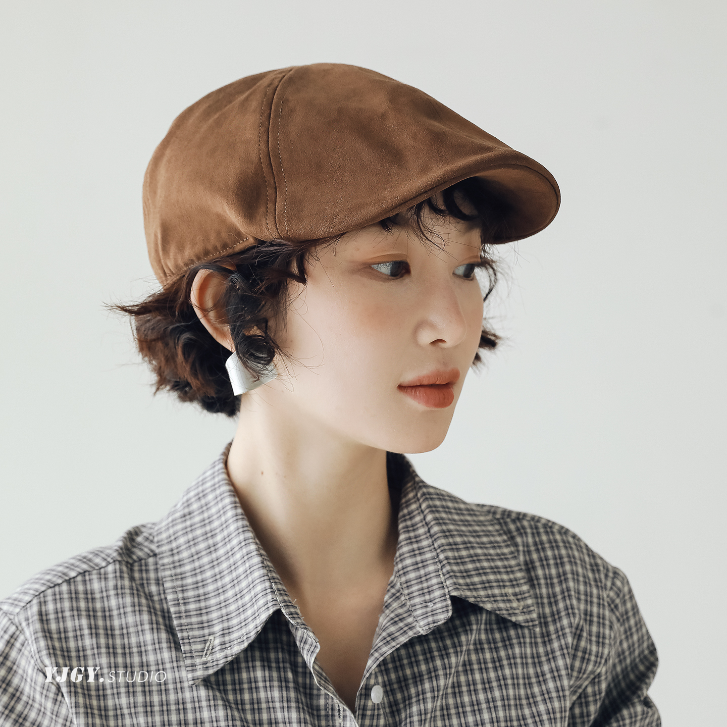 印计谷羽帽子女秋冬新款复古百搭前进帽日系文艺报童画家帽鸭舌帽