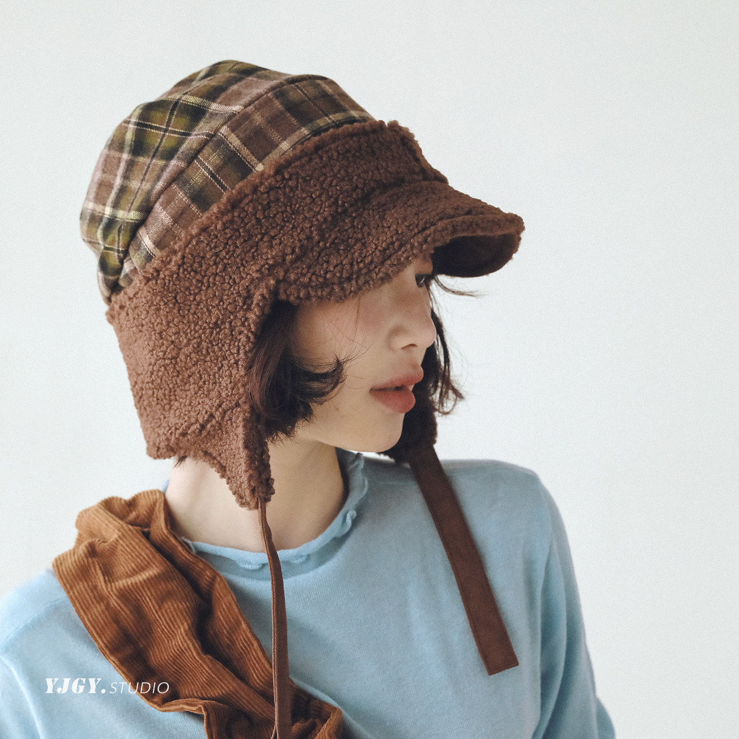 印计谷羽原创复古格纹护耳帽女秋冬季双面戴保暖雷锋帽飞行员帽子,服饰配件/皮带/帽子/围巾,帽子,淘宝优惠券,粉丝福利购,淘宝优惠卷